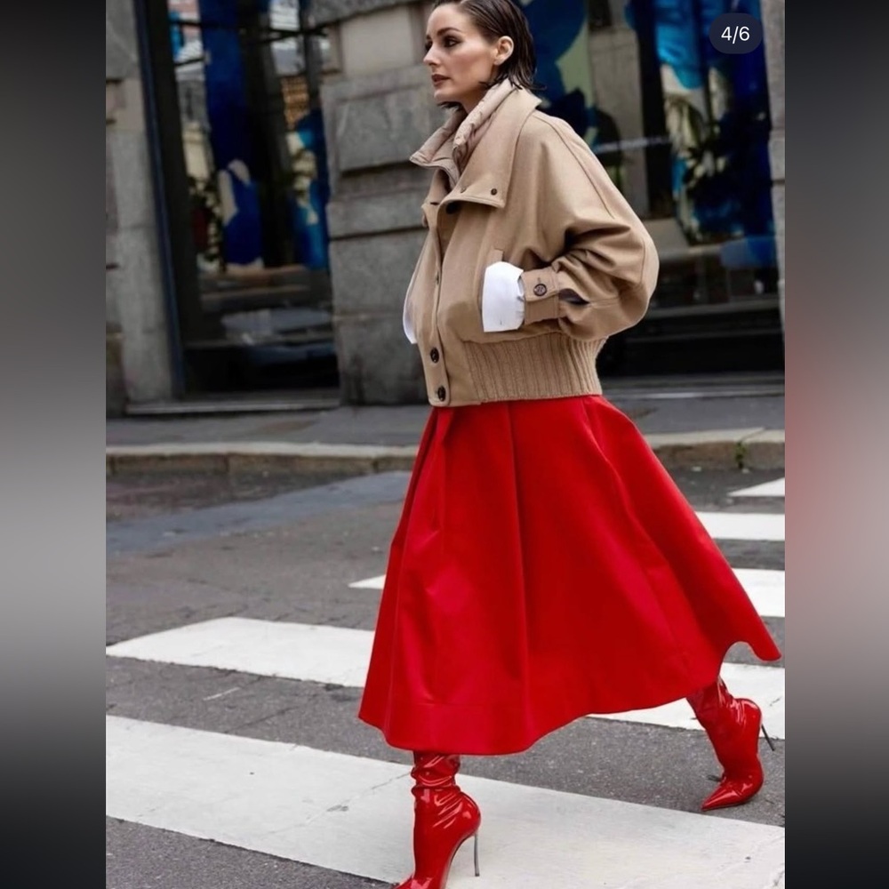 ZARA RED PLEATED CAPE SKIRT - Picture 1 of 14